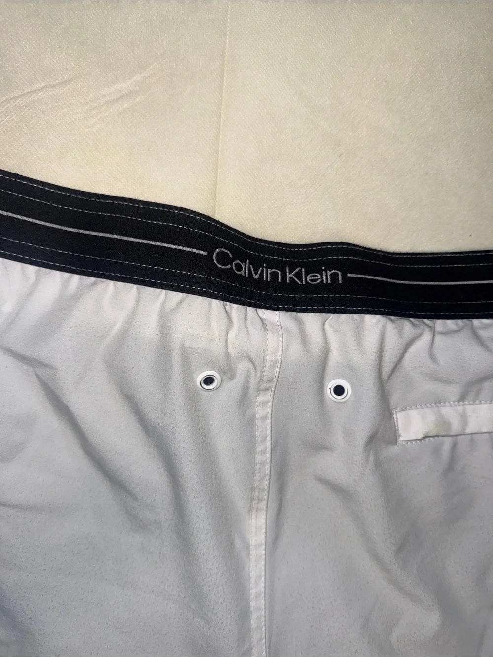 Calvin Klein White Athletic Shorts with Black Waist Accents